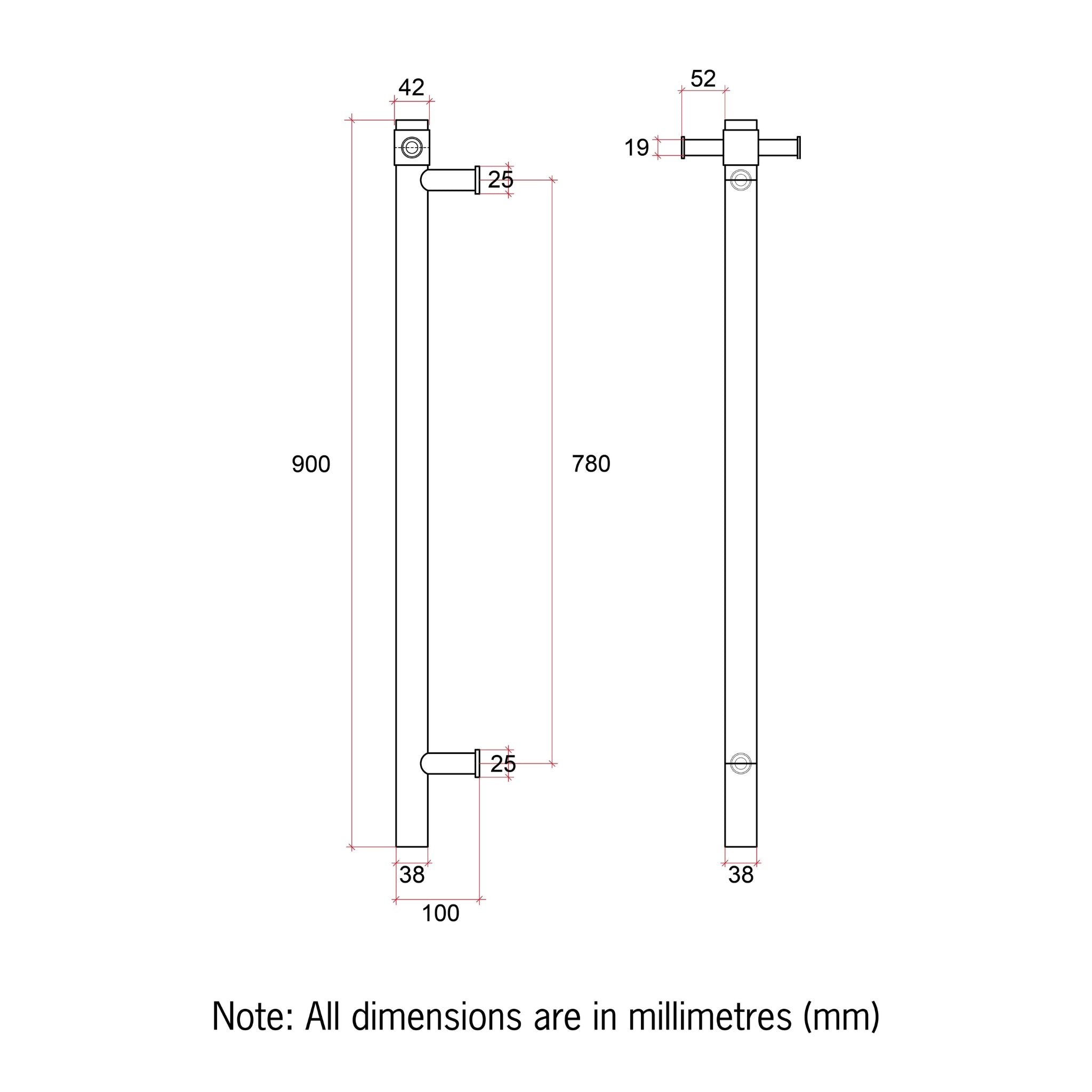 THERMOGROUP BRUSHED BRASS STRAIGHT ROUND VERTICAL SINGLE HEATED TOWEL RAIL 900MM