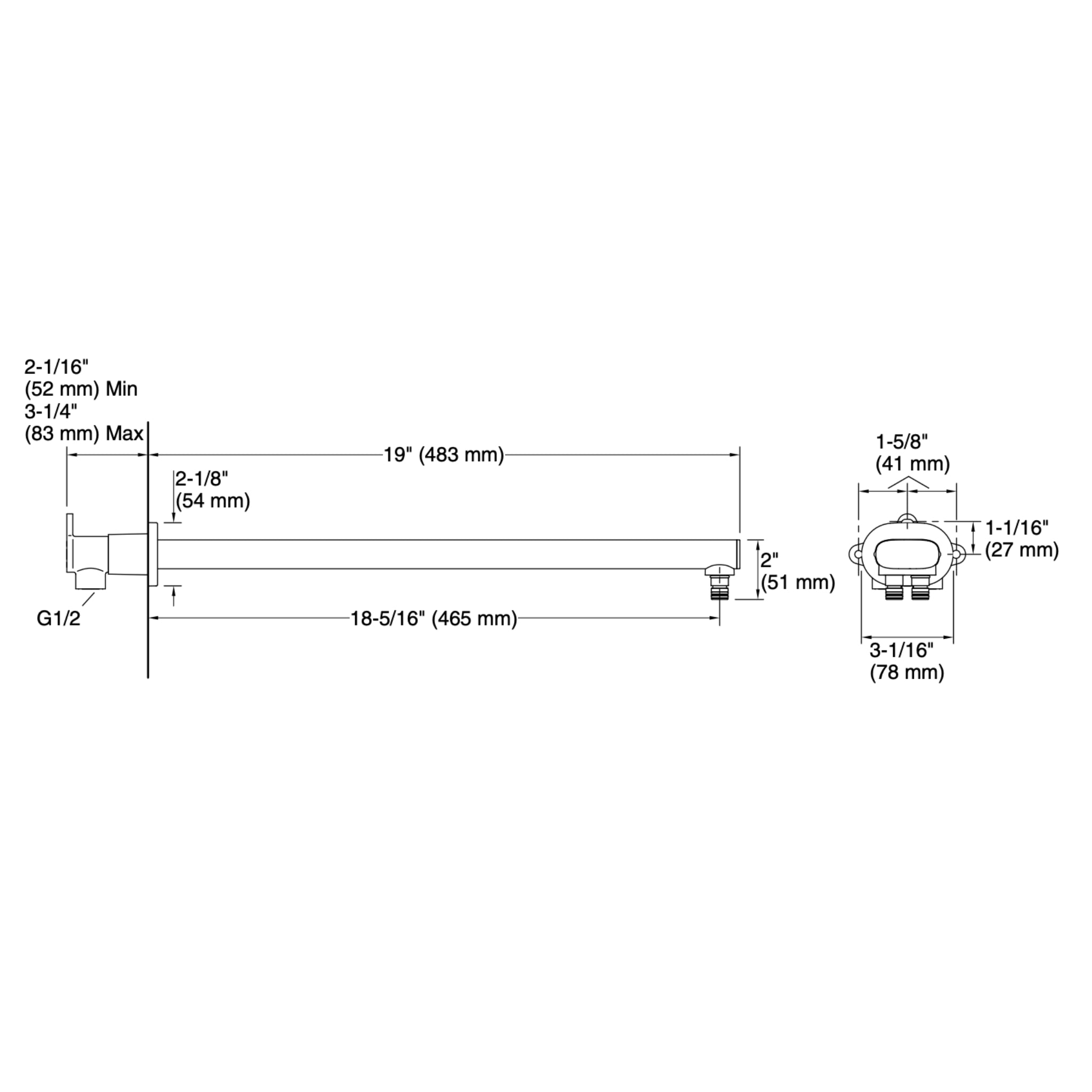 KOHLER STATEMENT DUAL FUNCTION WALL MOUNT RAINHEAD ARM BRUSHED NICKEL (AVAILABLE IN 355MM AND 482MM)