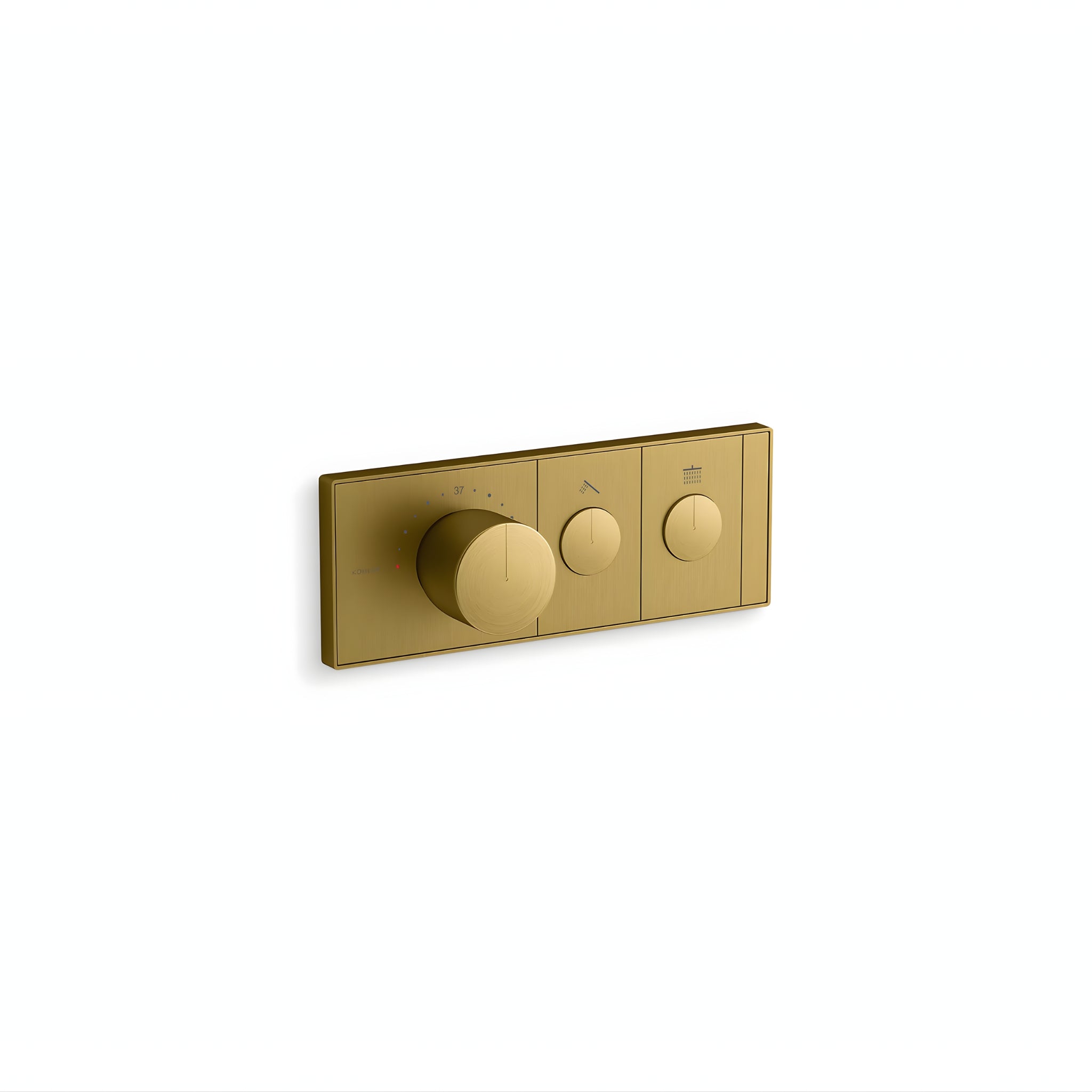 KOHLER ANTHEM TWO-OUTLET RECESSED MECHANICAL THERMOSTATIC CONTROL PANEL AND VALVE COMPLETE KIT BRUSHED BRASS