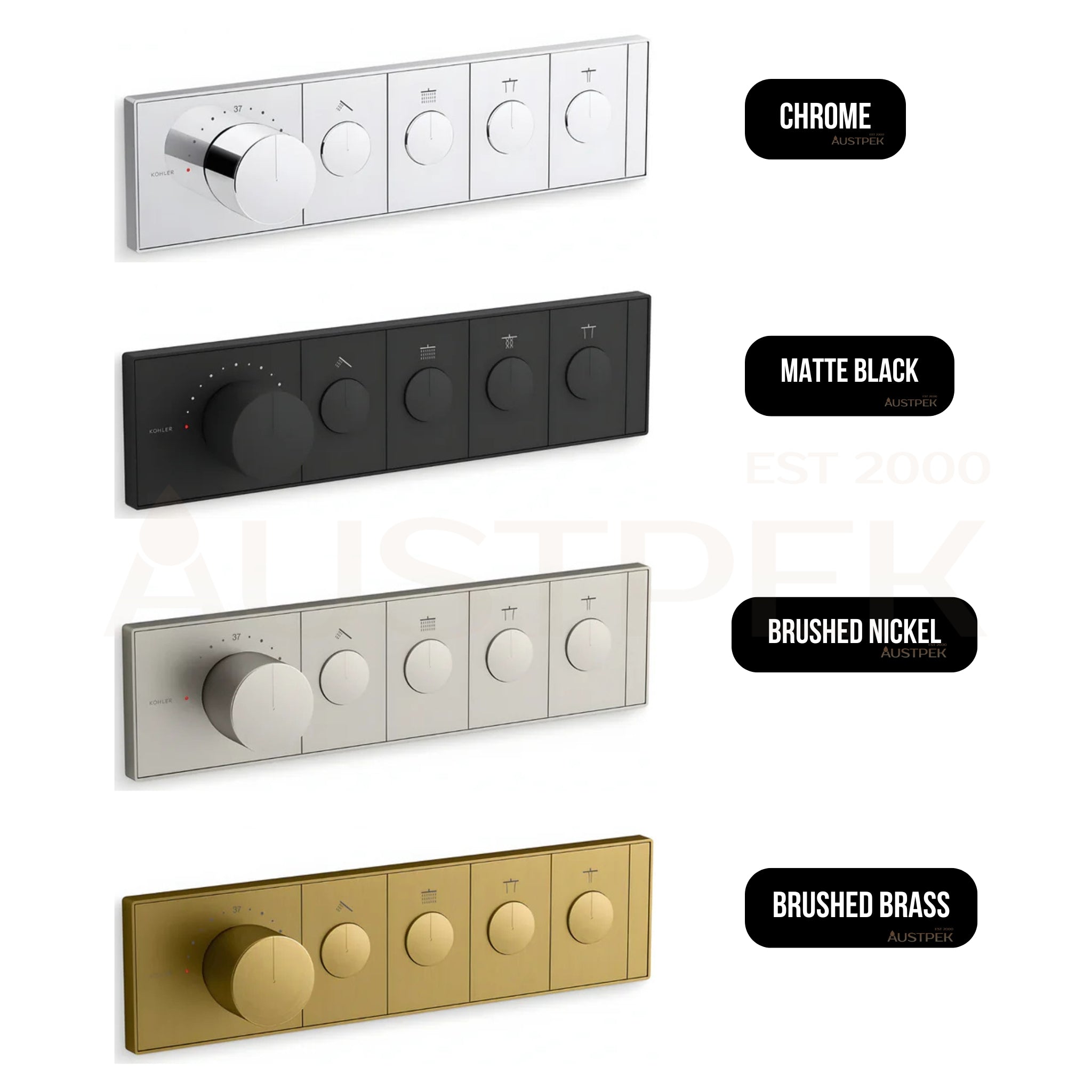 KOHLER ANTHEM FOUR OUTLET RECESSED MECHANICAL THERMOSTATIC CONTROL PANEL AND VALVE COMPLETE KIT CHROME