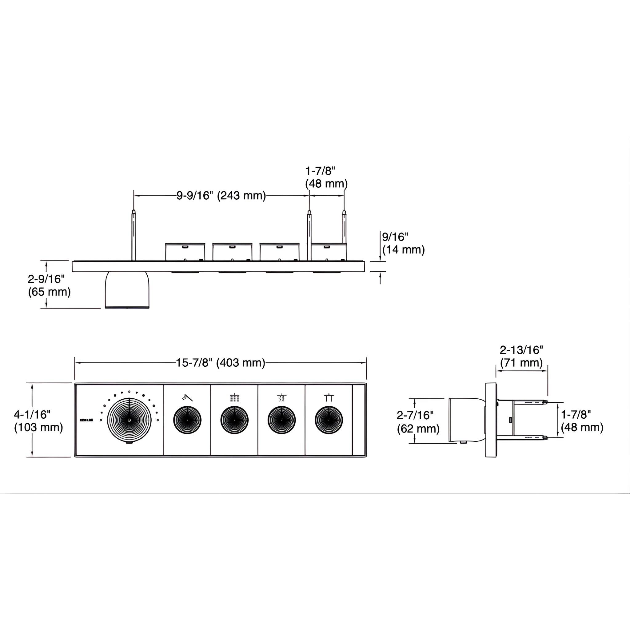 KOHLER ANTHEM FOUR OUTLET RECESSED MECHANICAL THERMOSTATIC CONTROL PANEL AND VALVE COMPLETE KIT BRUSHED BRASS