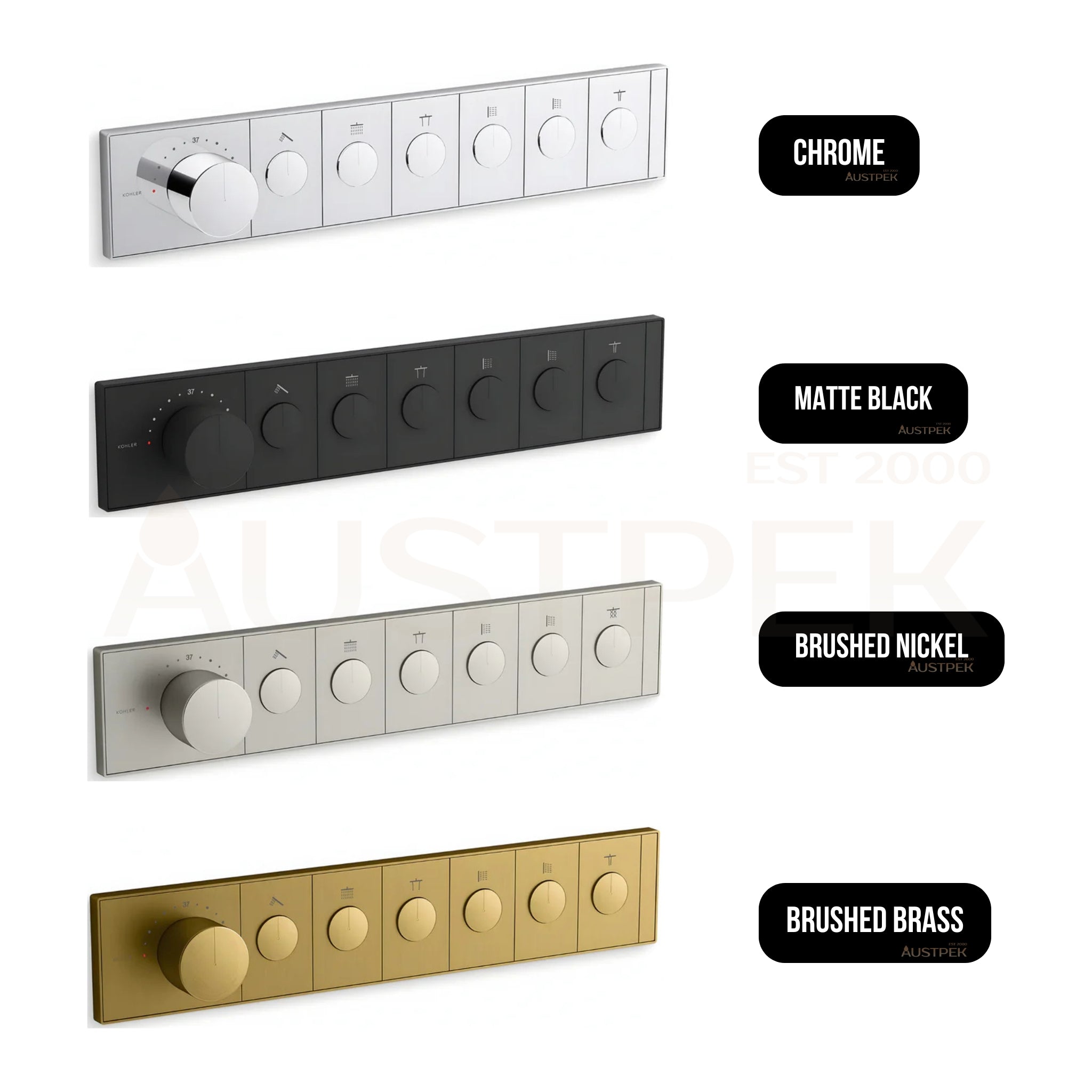 KOHLER ANTHEM SIX OUTLET RECESSED MECHANICAL THERMOSTATIC CONTROL PANEL AND VALVE COMPLETE KIT BRUSHED BRASS