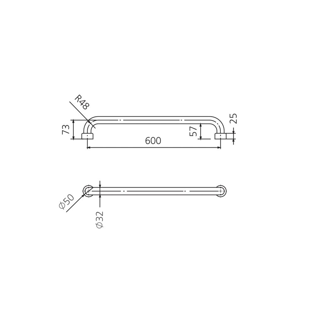 OLIVERI HOLDFAST STRAIGHT GRAB RAIL STAINLESS STEEL (AVAILABLE IN 300MM, 600MM AND 900MM)