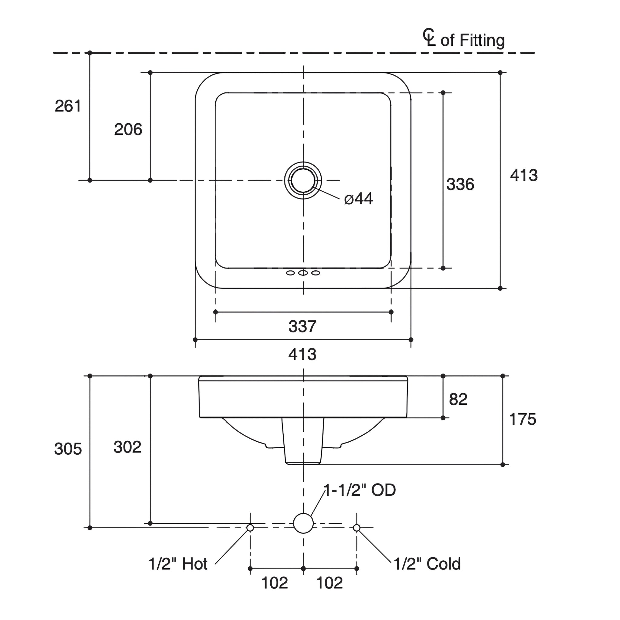 KOHLER FOREFRONT SQUARE ABOVE COUNTER BASIN WHITE 413MM