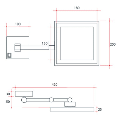 THERMOGROUP ABLAZE SQUARE 3X MAGNIFICATION MIRROR WITH LIGHT CHROME 150MM