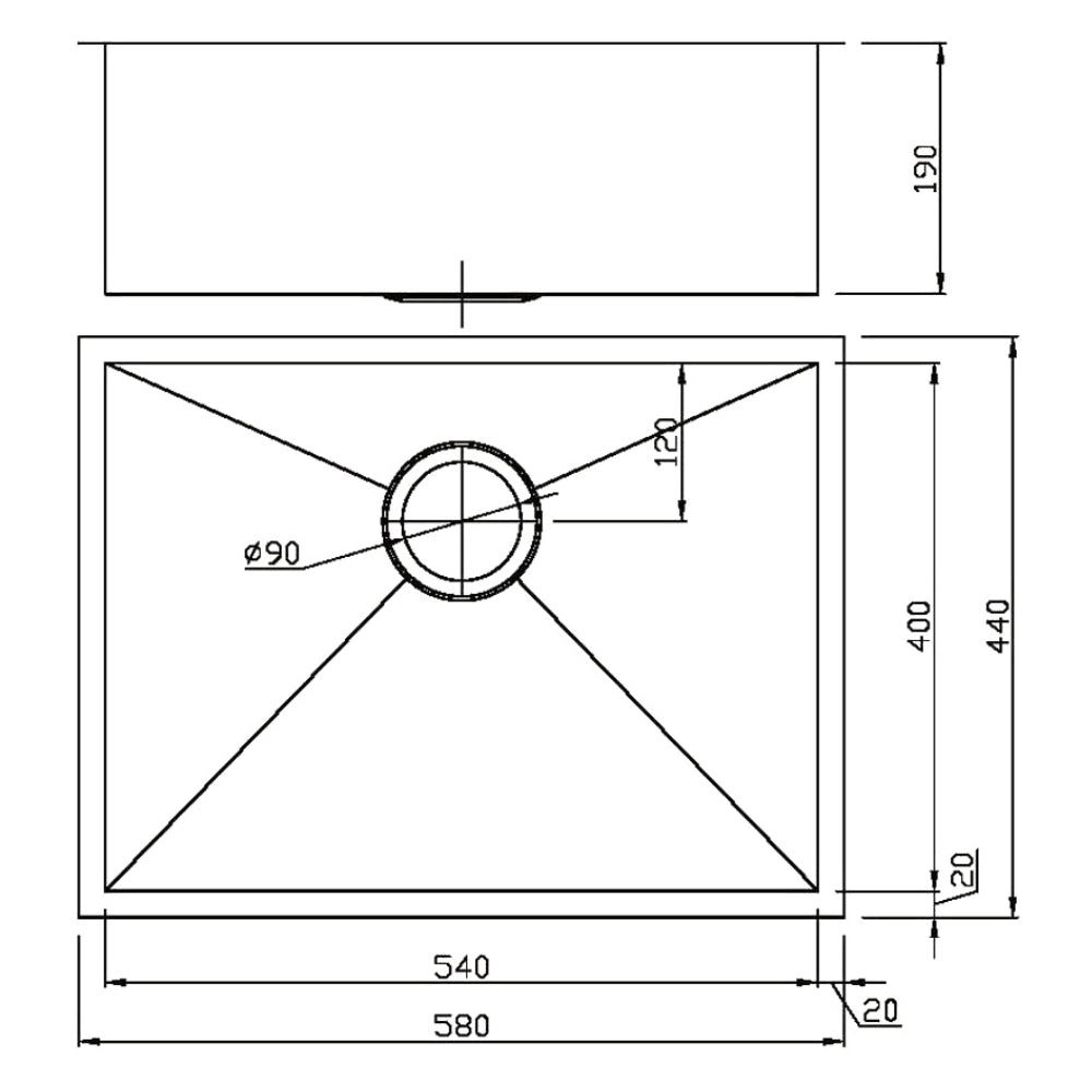 IKON ROSA SINGLE BOWL ABOVE / UNDERMOUNT SINK STAINLESS STEEL 540MM