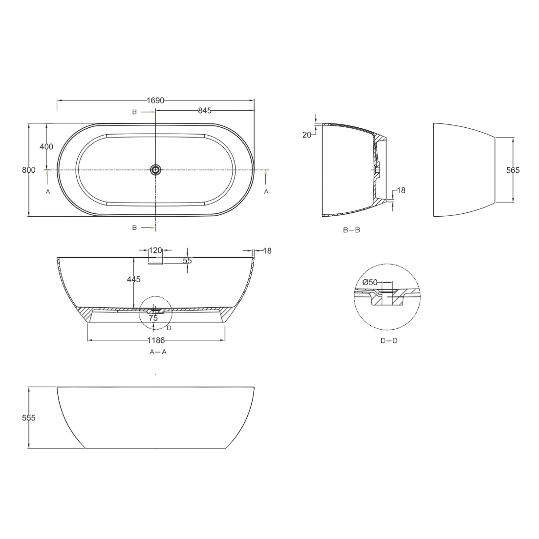 GARETH ASHTON FORMOSO FREESTANDING BATHTUB MATTE WHITE (AVAILABLE IN 1500MM AND 1690MM)