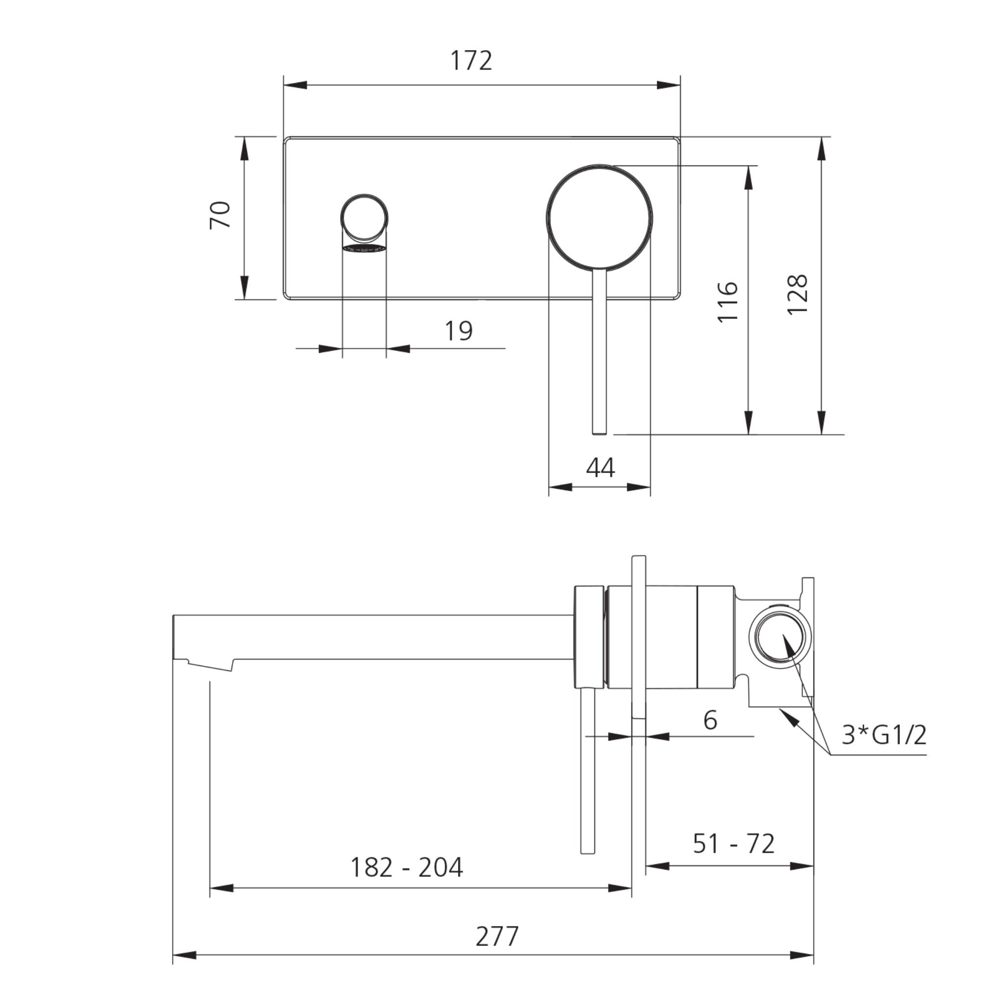 OLIVERI VENICE LEAD FREE STRAIGHT WALL MIXER SET 172MM CHROME