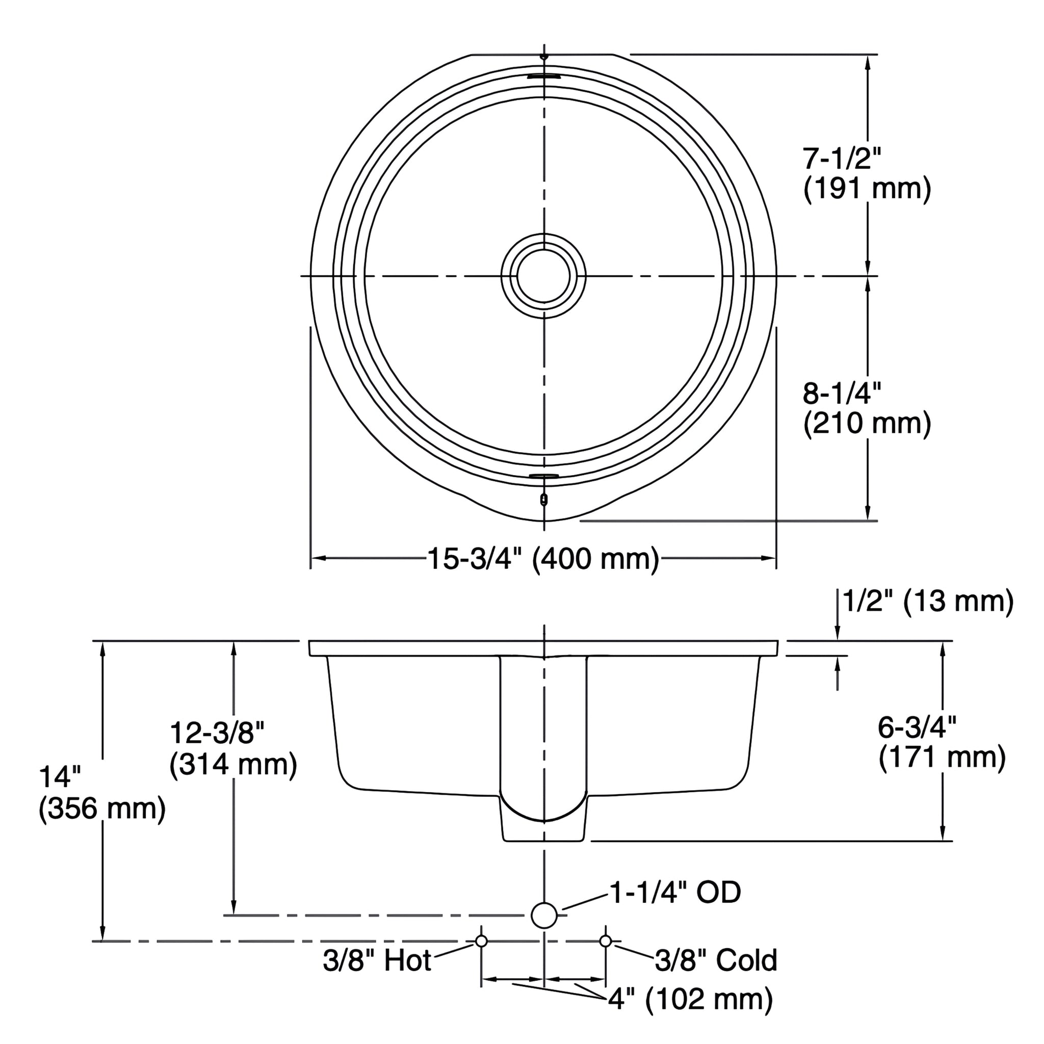KOHLER VERTICYL ROUND UNDER COUNTER BASIN WHITE 400MM