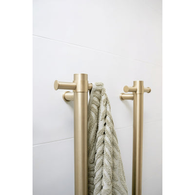 THERMOGROUP BRUSHED BRASS STRAIGHT ROUND VERTICAL SINGLE HEATED TOWEL RAIL 900MM