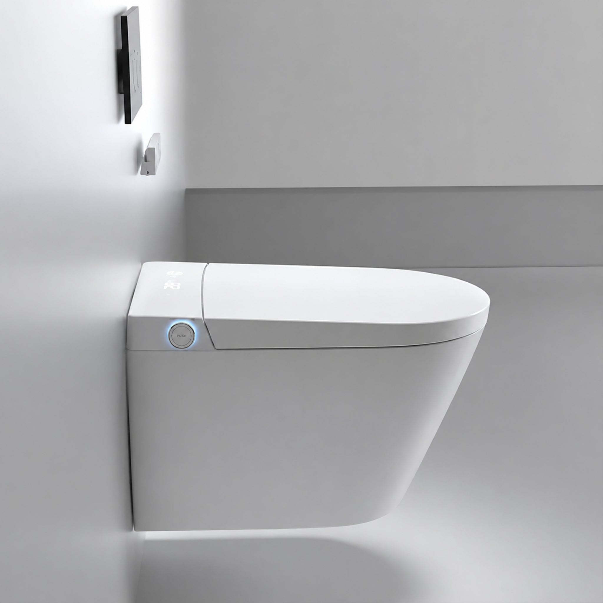KOHLER MODENA SMART RIMLESS WALL HUNG TOILET W/ REMOTE CONTROLLED BIDET PACKAGE D-SHAPE GLOSS WHITE