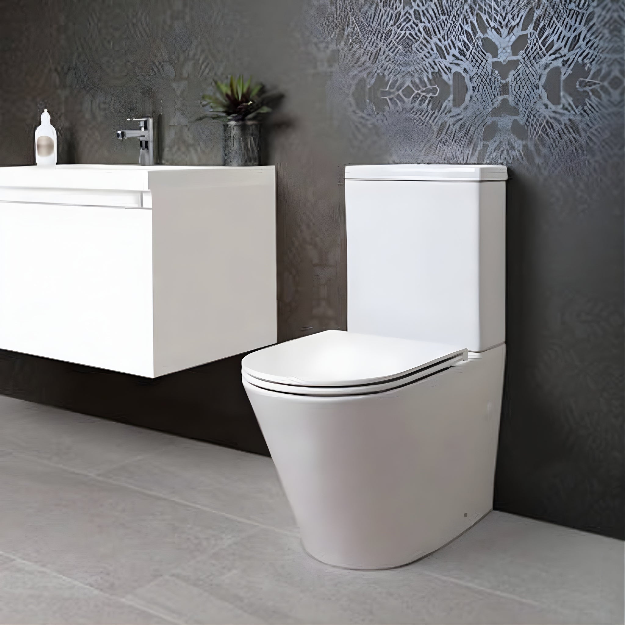 ENGLEFIELD EVORA RIMLESS BACK-TO-WALL SLIM SEAT TOILET SUITE GLOSS WHITE