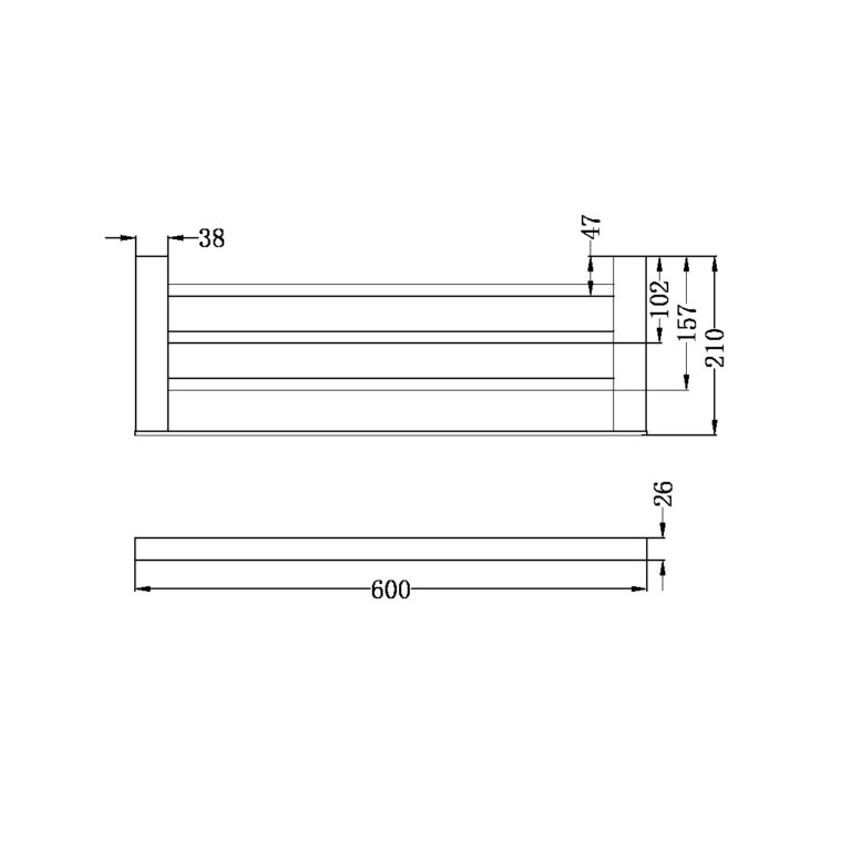 NERO CELIA NON-HEATED TOWEL RACK 600MM BRUSHED NICKEL