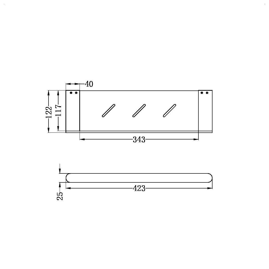 NERO BIANCA METAL SHOWER SHELF 423MM BRUSHED NICKEL