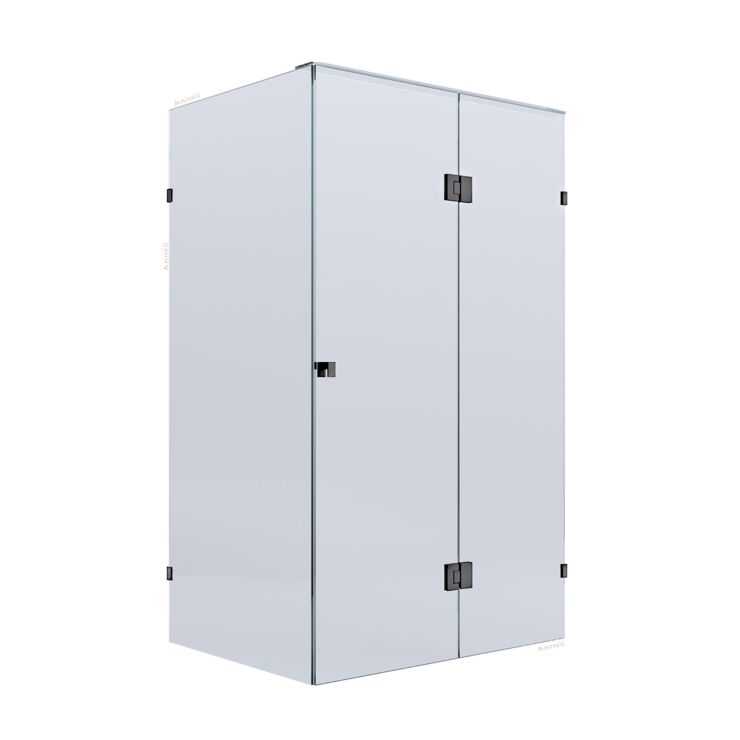 BELLA VISTA VALENTINA FRAMELESS PIVOT FRONT AND RETURN PANEL SHOWER SCREEN BLACK