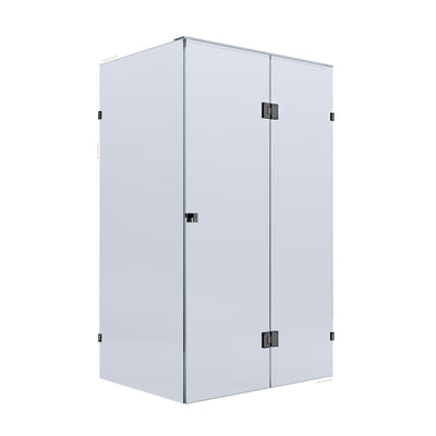 BELLA VISTA VALENTINA FRAMELESS PIVOT FRONT AND RETURN PANEL SHOWER SCREEN BLACK