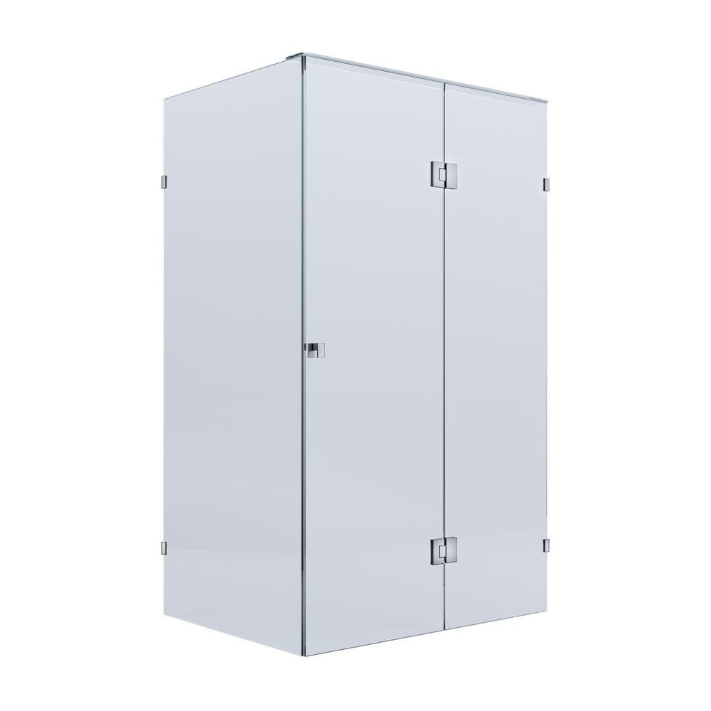 BELLA VISTA VALENTINA FRAMELESS PIVOT FRONT AND RETURN PANEL SHOWER SCREEN BRUSHED SILVER