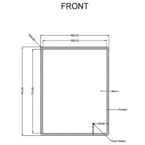 AQUAPERLA RECTANGULAR FRAMELESS 3 COLOUR FRONT-LIT LED MIRROR SILVER 600X750MM