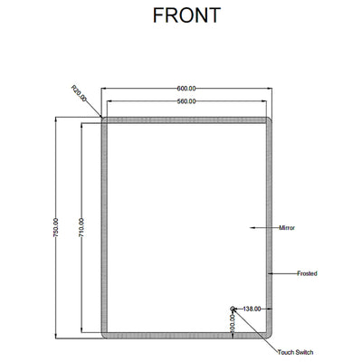 AQUAPERLA RECTANGULAR FRAMELESS 3 COLOUR FRONT-LIT LED MIRROR SILVER 600X750MM