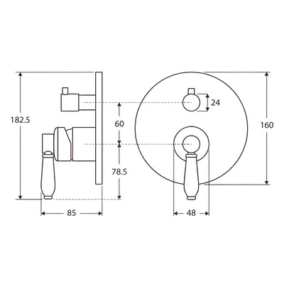 FIENZA ELEANOR WALL DIVERTER MIXER CERAMIC HANDLE URBAN BRASS