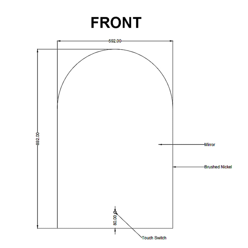 AQUAPERLA ARCHED FRAMED BACK-LIT LED MIRROR GOLD 600X900MM