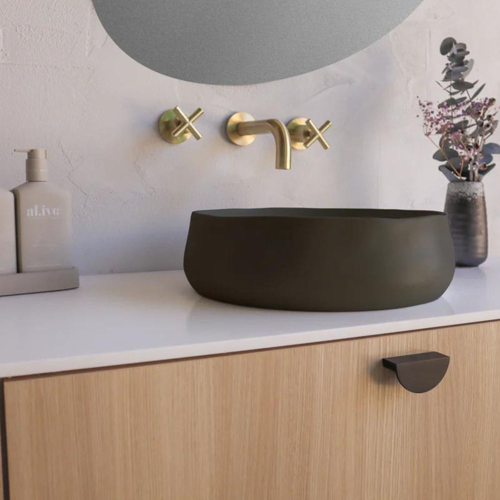 NOOD CO CONSCIOUS RANGE MILL ABOVE COUNTER / WALL HUNG BASIN MID TONE GREY 380MM