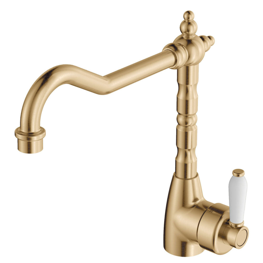 FIENZA ELEANOR SHEPHERDS CROOK SINK MIXER 283MM CERAMIC HANDLE URBAN BRASS