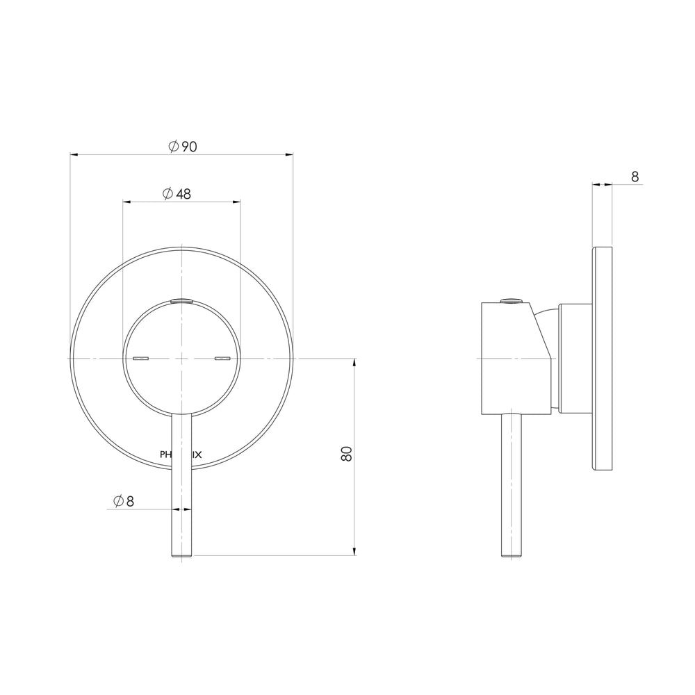 PHOENIX PINA SHOWER AND WALL MIXER WITH TRIM KIT AND BODY 90MM CHROME
