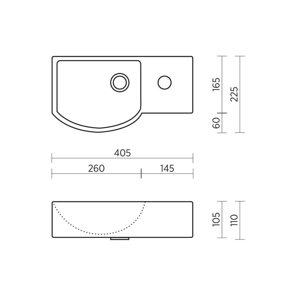 SEIMA SYROS 405 WALL HUNG BASIN WITH OVERFLOW GLOSS WHITE 405MM