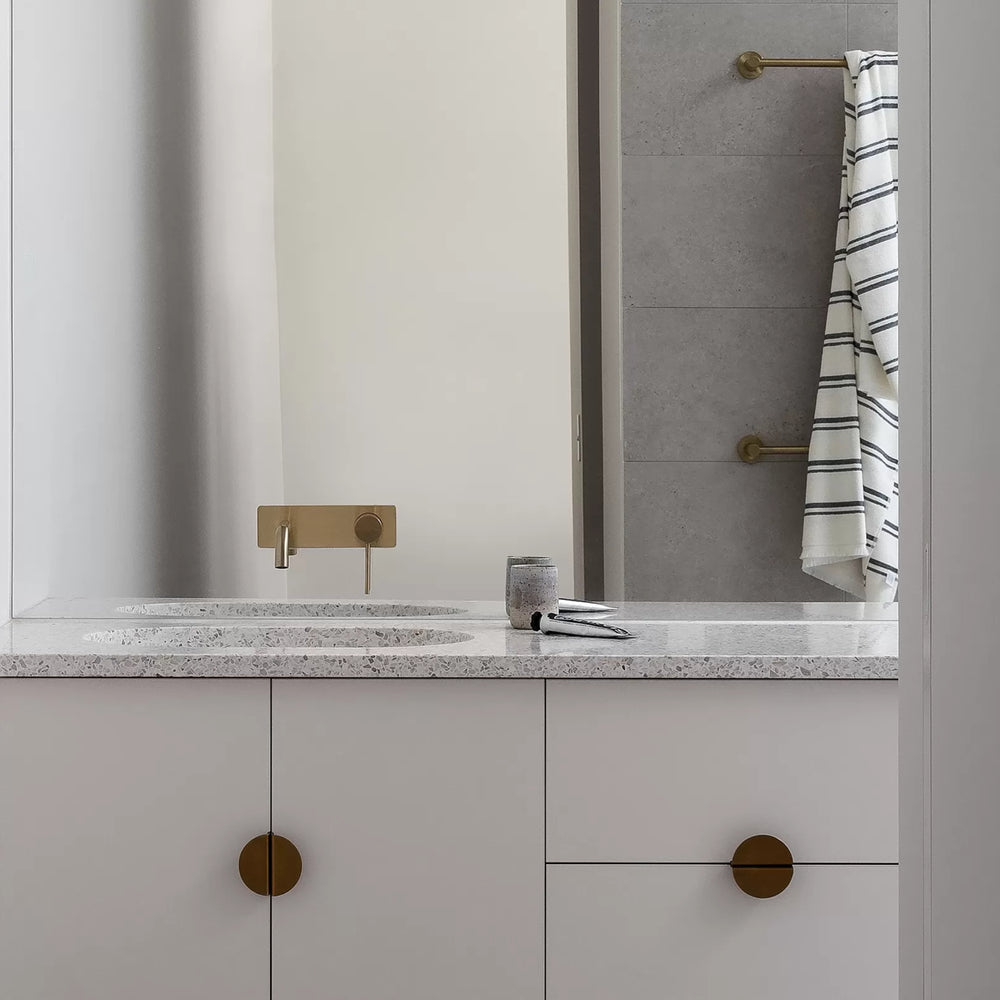 PHOENIX VIVID SLIMLINE SWITCHMIX LEAD FREE WALL BASIN AND BATH MIXER SET 180MM BRUSHED GOLD