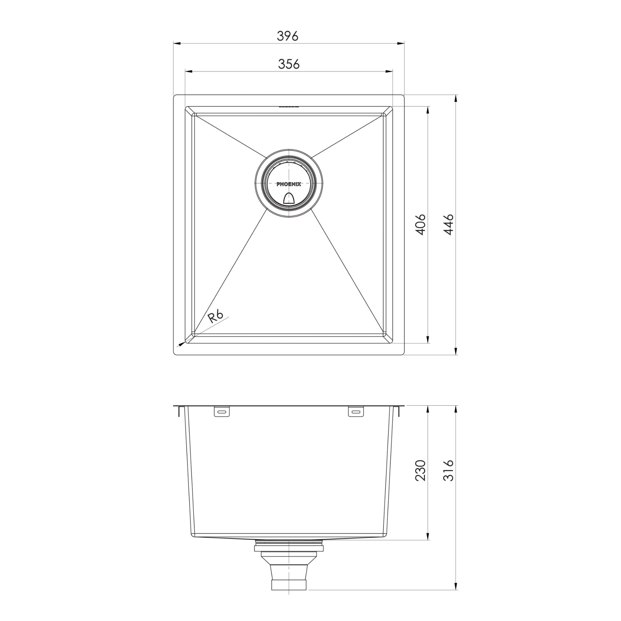 PHOENIX 4000 SERIES SINGLE BOWL SINK 396MM BRUSHED CARBON