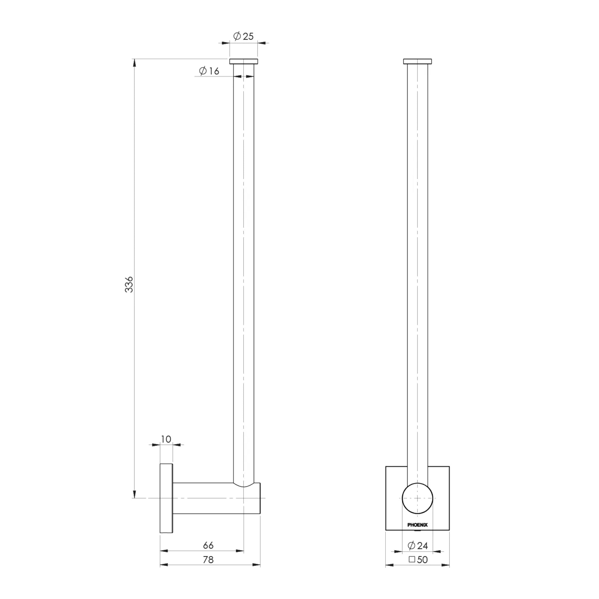 PHOENIX RADII SPARE TOILET ROLL HOLDER SQUARE PLATE 336MM CHROME