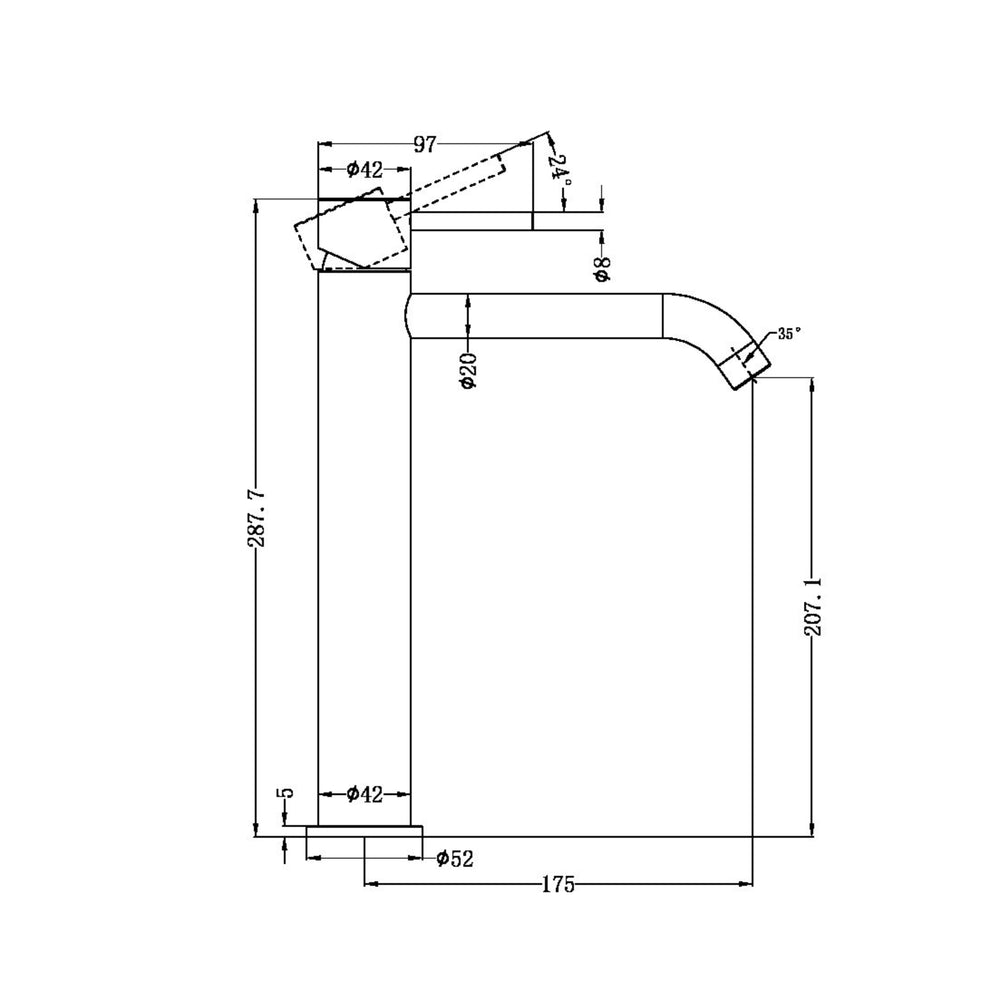 NERO ZEN TALL BASIN MIXER HANDLESS 287MM GRAPHITE