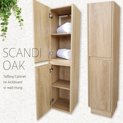 FIENZA EDGE WALL HUNG TALL BOY ON KICKBOARD SCANDI OAK 350X1520MM