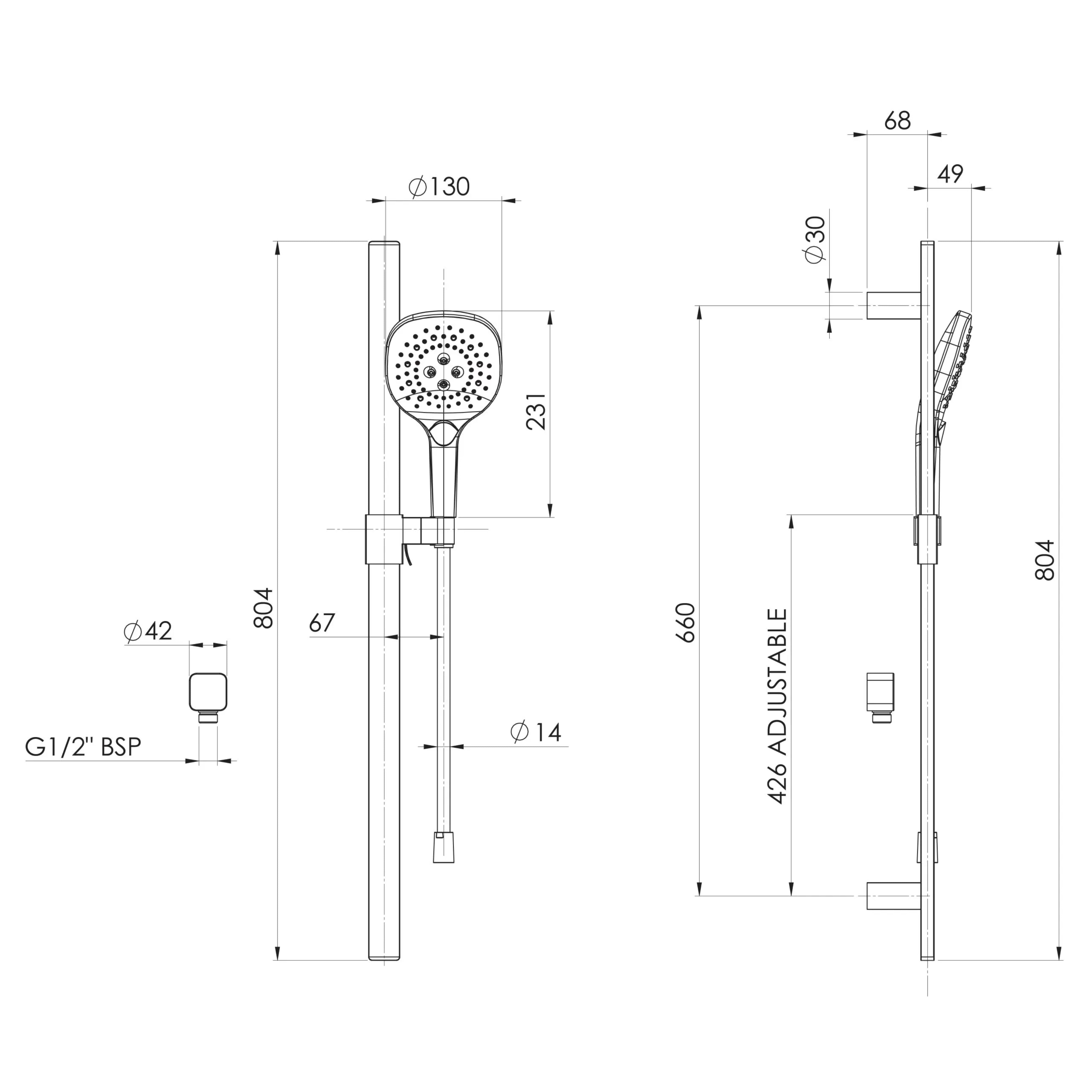 PHOENIX NUAGE RAIL SHOWER 804MM CHROME