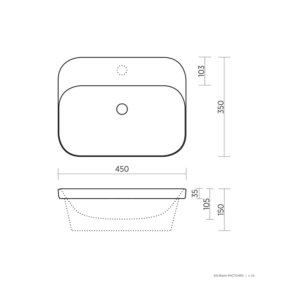SEIMA LIMNI 450 INSET BASIN WITH OVERFLOW GLOSS WHITE 450MM