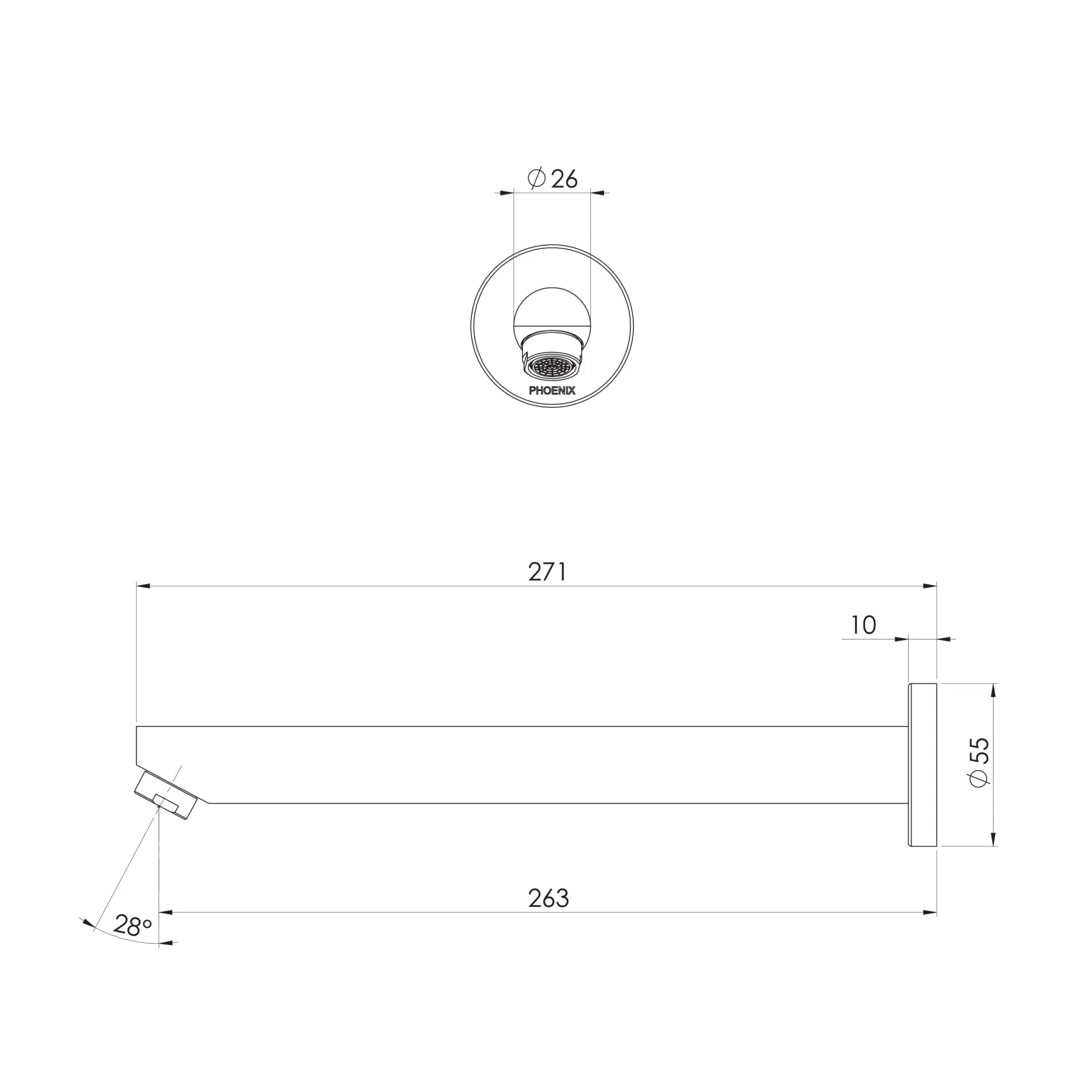 PHOENIX PINA WALL BATH OUTLET 250MM CHROME