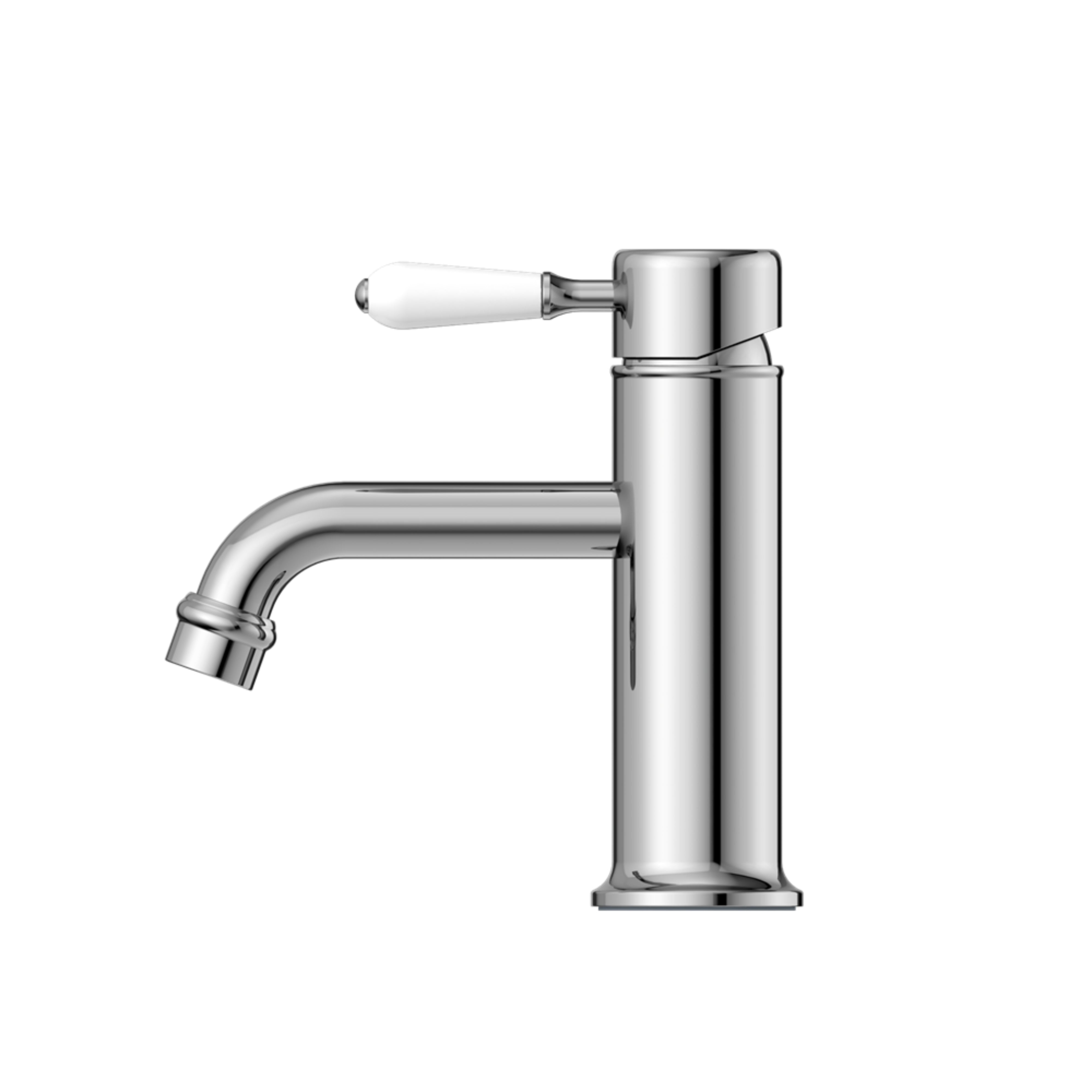 NERO YORK STRAIGHT BASIN MIXER WITH WHITE PORCELAIN LEVER 170MM CHROME
