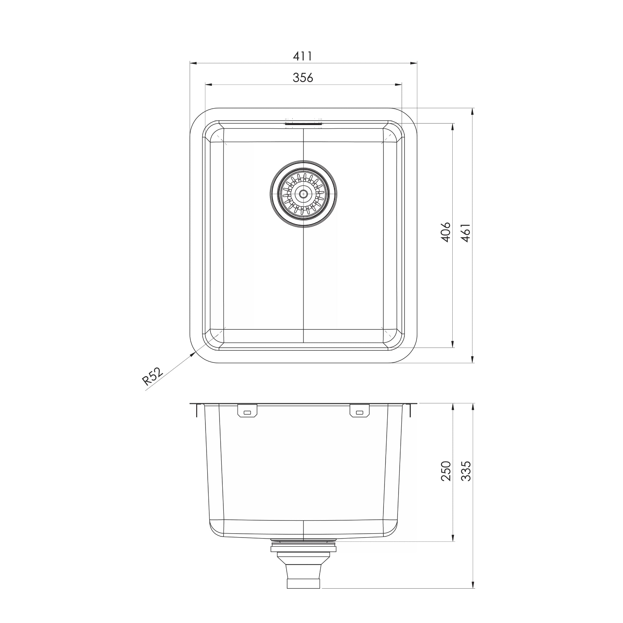 PHOENIX 2000 SERIES LAUNDRY SINK WITH OVERFLOW 411MM STAINLESS STEEL