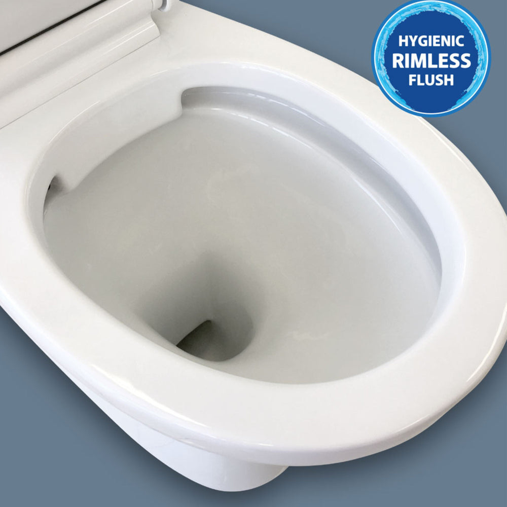 FIENZA STELLA CLOSE COUPLED RIMLESS TOILET SUITE GLOSS WHITE WITH S-TRAP