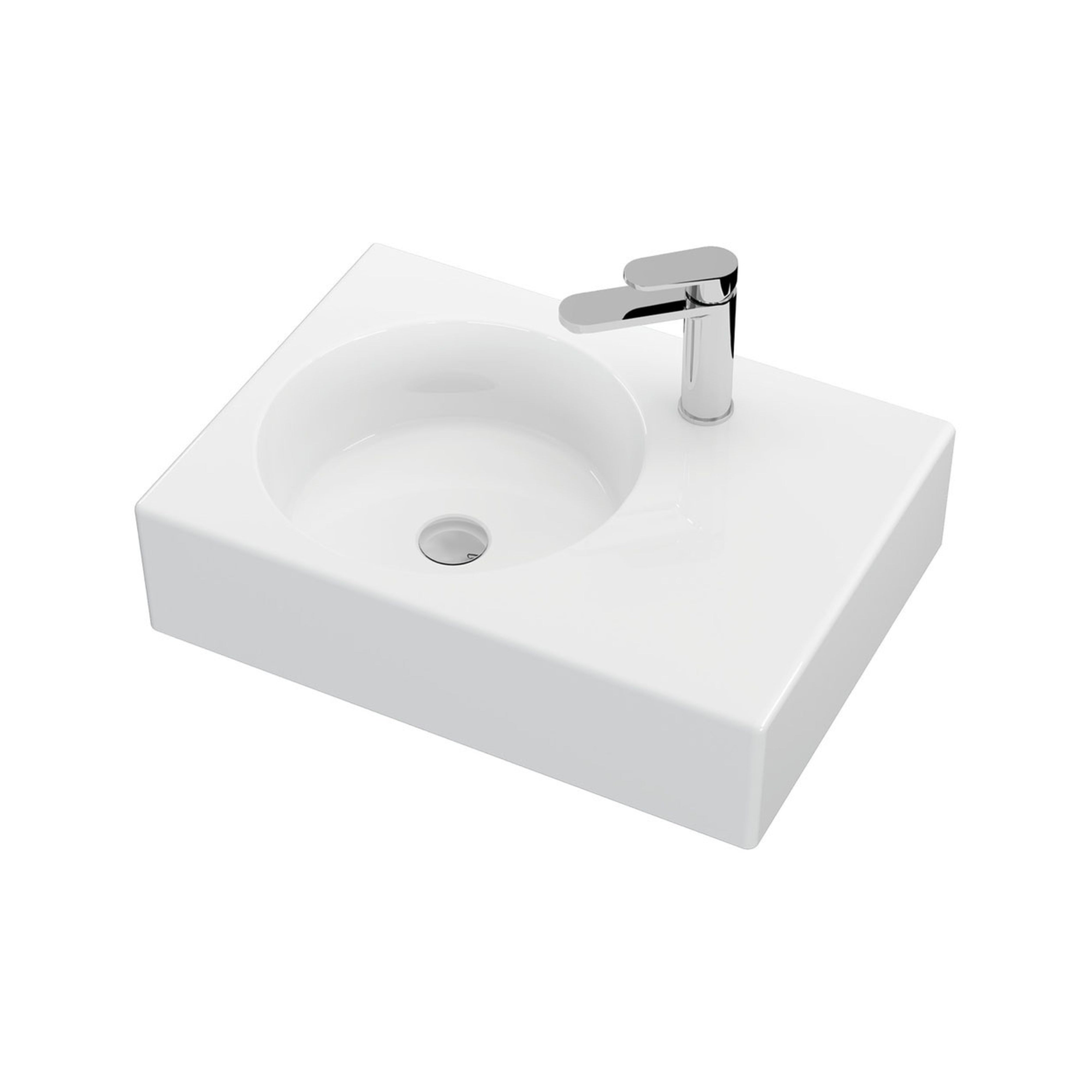 FIENZA REBA WALL HUNG LEFT-HAND BASIN WITH TAPHOLE GLOSS WHITE 600MM