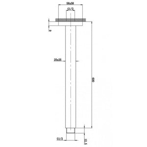 AQUAPERLA SQUARE CEILING SHOWER ARM 600MM BRUSHED NICKEL