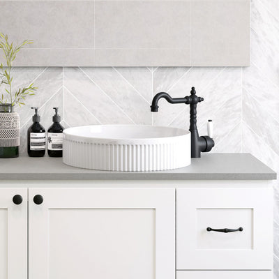FIENZA ELEANOR FLUTED ABOVE COUNTER BASIN GLOSS WHITE 410MM
