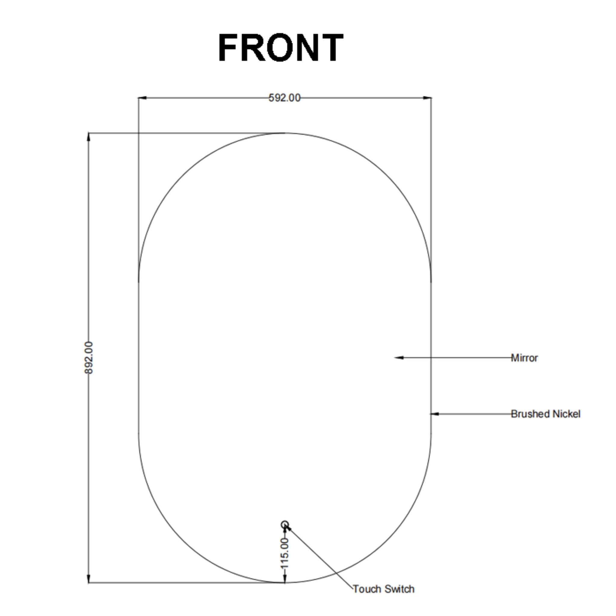 AQUAPERLA OVAL FRAMED BACK-LIT LED MIRROR GUN METAL 600X900MM
