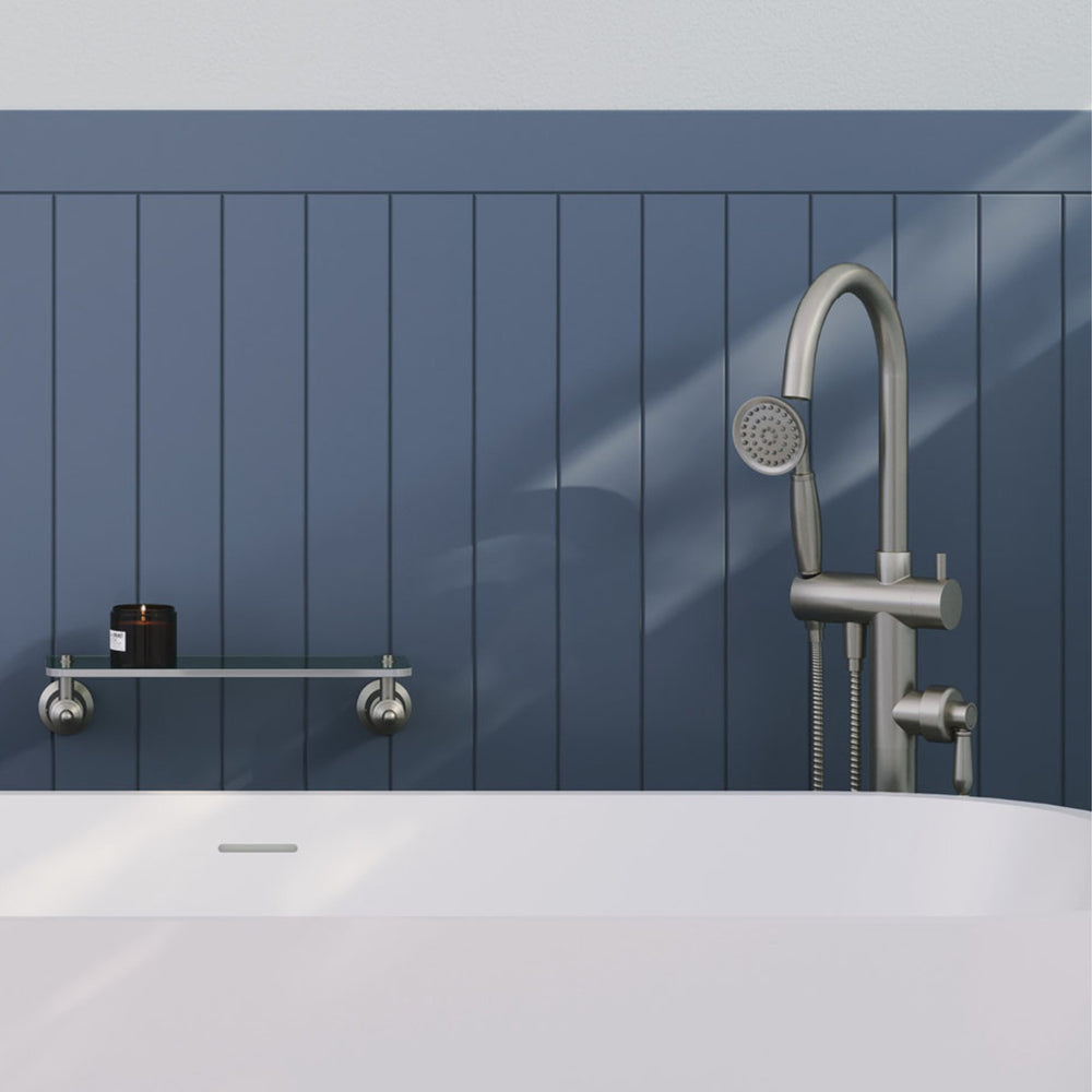 FIENZA ELEANOR FLOOR STANDING BATH MIXER WITH HAND SHOWER BRUSHED NICKEL