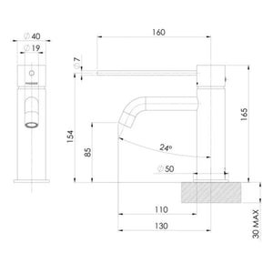 PHOENIX VIVID SLIMLINE BASIN MIXER CURVED OUTLET WITH EXTENDED LEVER 165MM CHROME