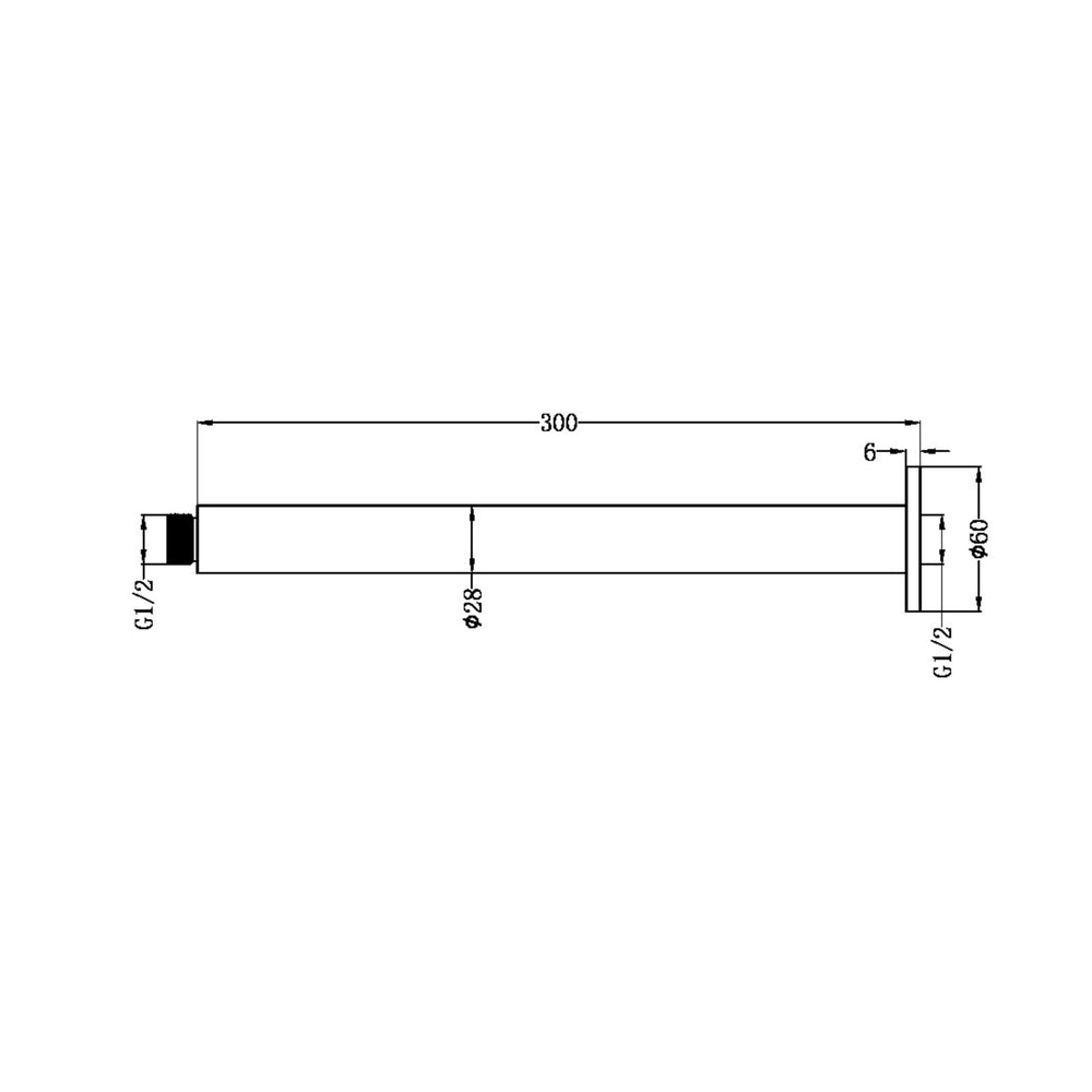 NERO ZEN ROUND CEILING SHOWER ARM 300MM BRUSHED NICKEL