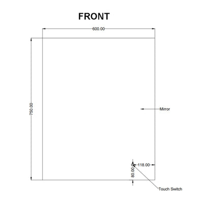 AQUAPERLA RECTANGULAR FRAMELESS 3 COLOUR BACK-LIT LED MIRROR SILVER 600X750MM