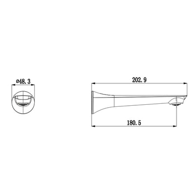NORICO AU WALL BATH SPOUT 202MM CHROME