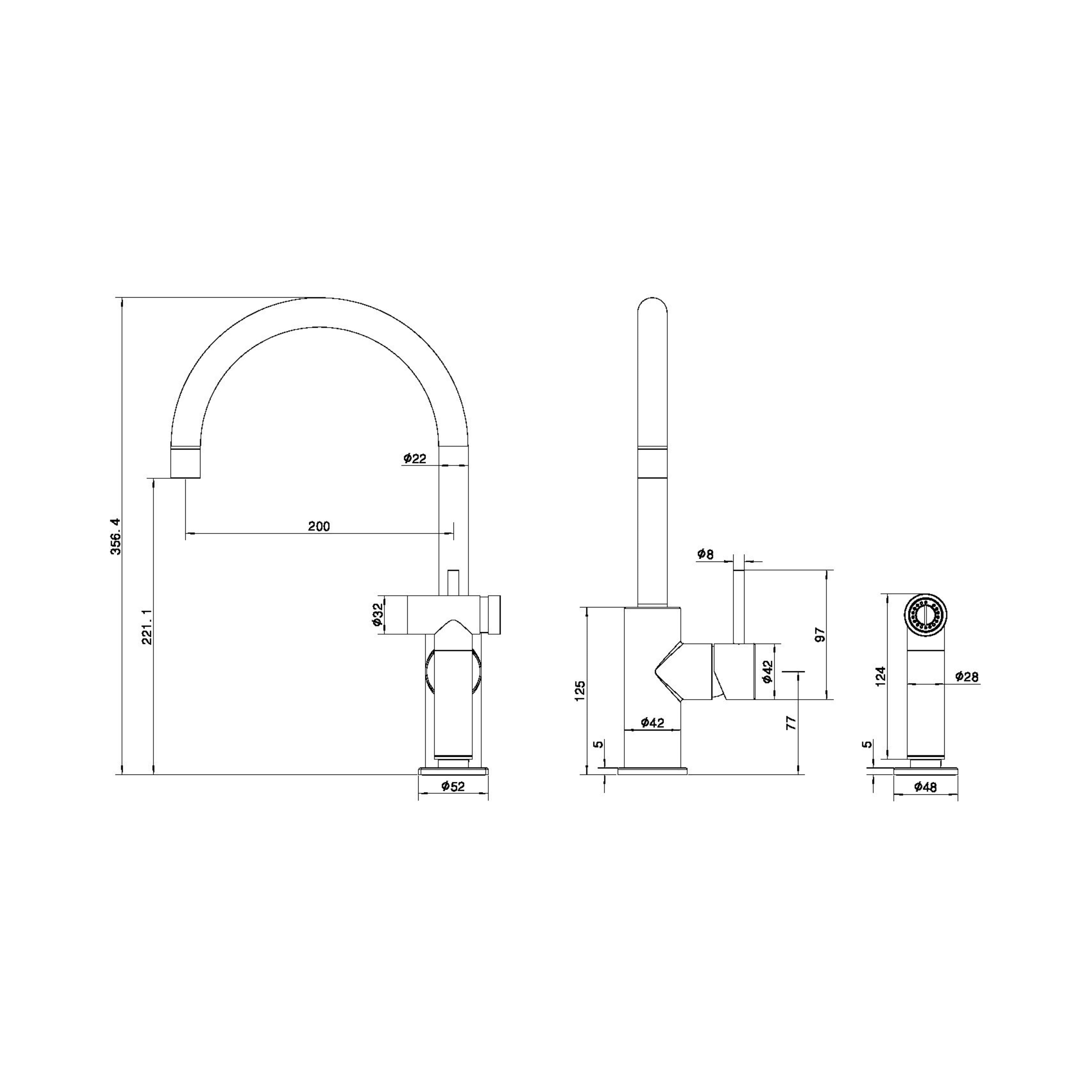 NERO ZEN PULL-OUT SINK MIXER WITH HAND SPRAY 356MM BRUSHED GOLD